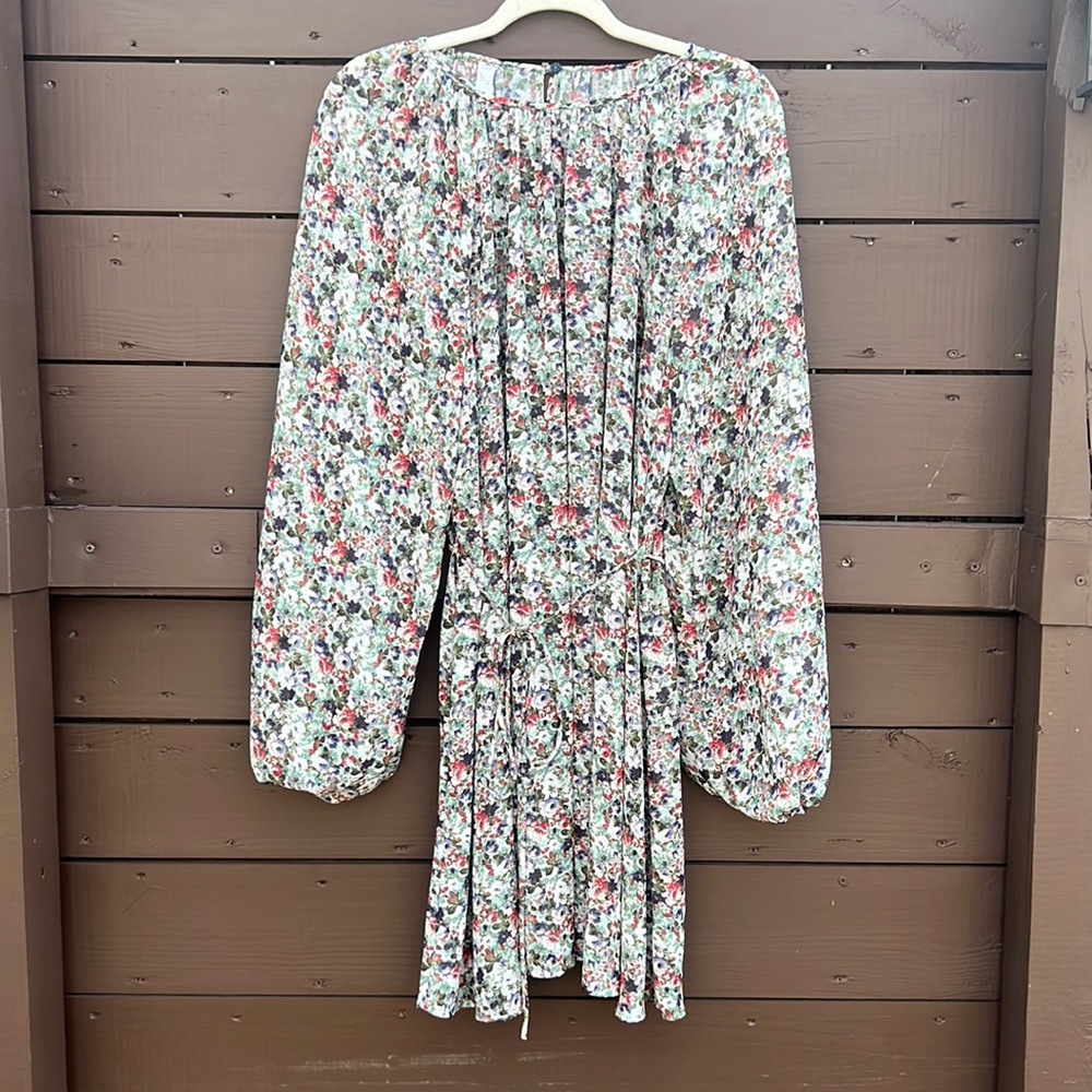 MANGO LONG SHEER FLORAL TOP OR DRESS.  Size 8